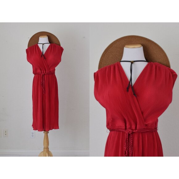 Vintage 70s‎ Red Polyester Dress by Lesley Fay - Picture 1 of 10